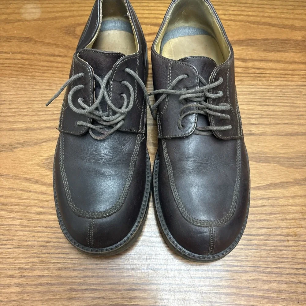 J.Crew Mens Dark Brown Leather Moc Toe Derby Shoes Lug Sole Made in Italy 8